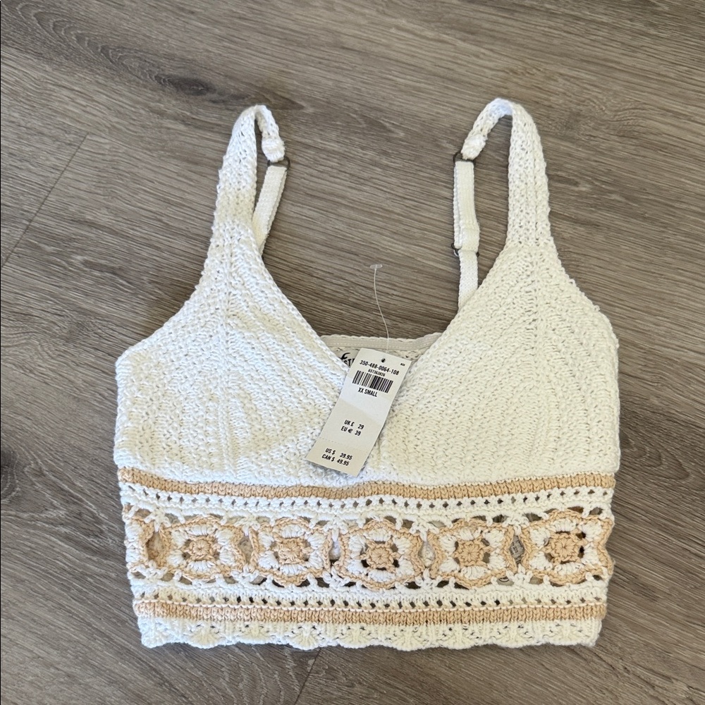 Women's Cream Crochet Knit Top Hollister xxs